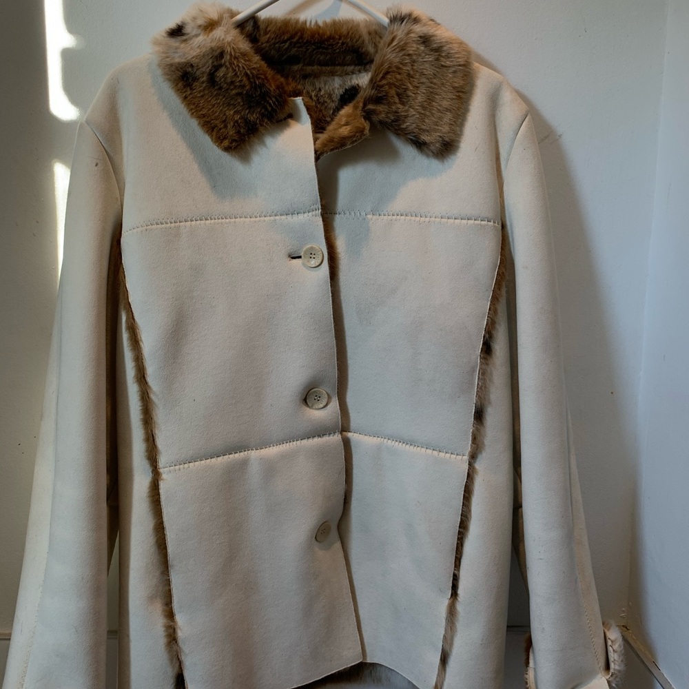 White suede faux fur vintage jacket